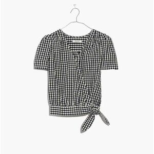 Madewell Short-Sleeve Wrap Top in Gingham Check OBO